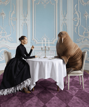 Walrus in elegant diner